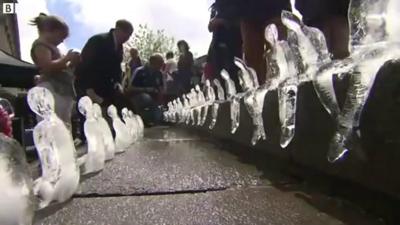 A number of the ice sculptures