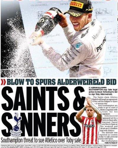 Monday's Daily Mirror back page