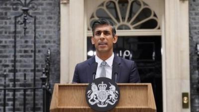 Rishi Sunak giving his first speech as prime minister