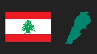 A graphical illustration showing a map of Lebanon and the Lebanese flag