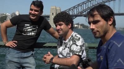 The Afghan athletes pose for a photo in Sydney