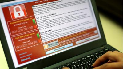 A programer shows a sample of a ransomware