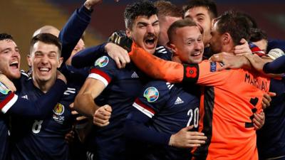 Scotland men's football team celebrates reaching Euro 202