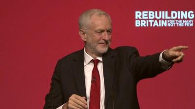 Jeremy Corbyn giving leader's speech