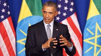 President Barack Obama speaks at a news conference in Ethiopia