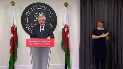 Mark Drakeford at the Welsh Government press briefing