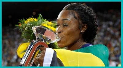 Elaine Thompson-Herah celebrates