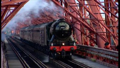 Flying Scotsman crosses the Forth Bridge