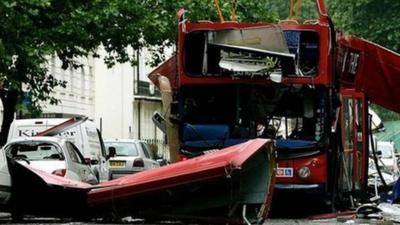 The remains of the number 30 bus in Tavistock Square