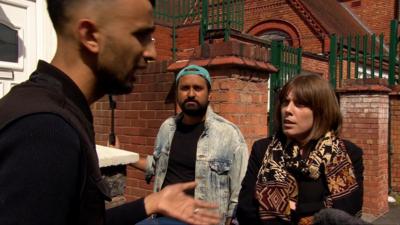 Jess Phillips arguing with a protester