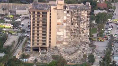 Aerial shot of the collapsed building