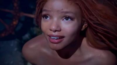 screengrab of halle bailey performing as the little mermaid