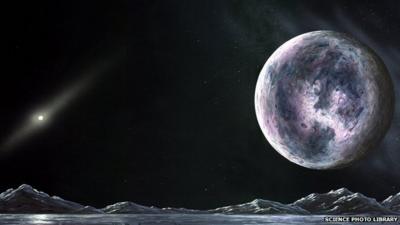 Artwork showing Pluto seen from its moon, Charon