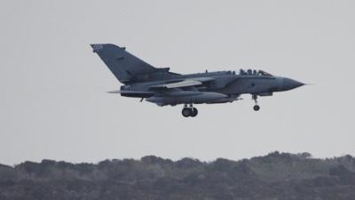A RAF Tornado prepares to land in Cyprus after a mission over Iraq