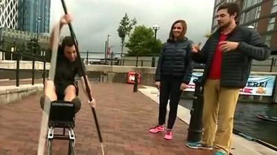 BBC Breakfast's Sally Nugent learning about kayaking