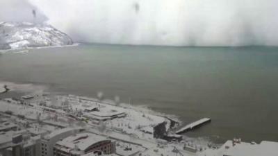 Turkish coast and snowstorm