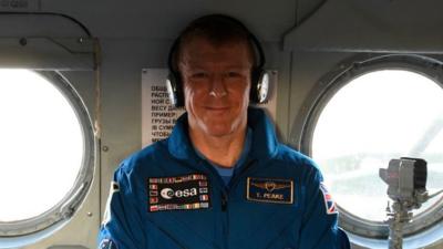 Tim Peake in a recovery helicopter