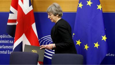 Theresa May in Strasbourg on Monday