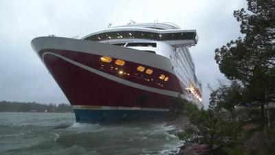 The stranded Viking Grace passenger ferry