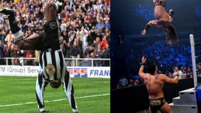 Faustino Asprilla and wrestler Neville