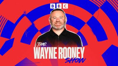 Wayne Rooney against a red and blue background