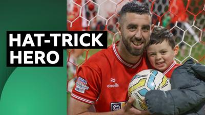 Joe Gormley with the match ball after his hat-trick