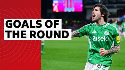 Newcastle United's Sandro Tonali celebrates a goal on the pitch in green Newcastle football kit