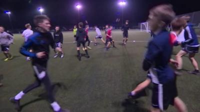 Ynysddu's youth players training