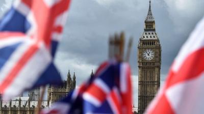 Flags fluttering near Westminster