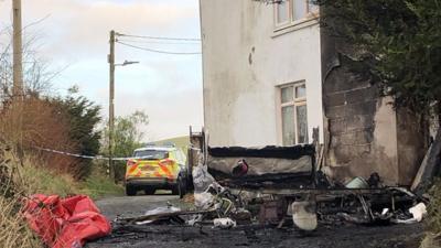 The fire was on private land in the village of Ffair Rhos, Ceredigion