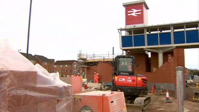 Workmen at the new Bromsgrove station