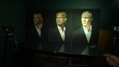 Paintings of Donald Trump, Vladimir Putin and Marine Le Pen