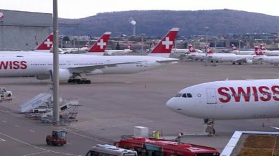 Grounded planes at an airport