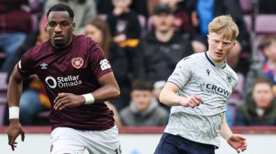 Hearts' Elton Kabangu and Dundee's Lyall Cameron