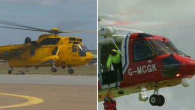 RAF Valley Sea King and the new Bristow Sikorsky taking over search and rescue operations over Snowdonia