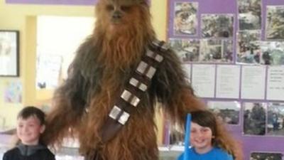 Chewbacca visits school