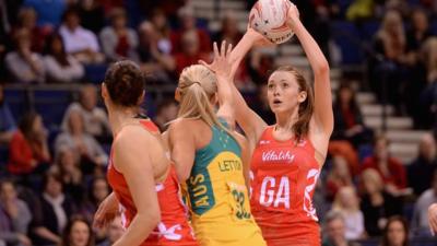 Helen Housby playing netball for England