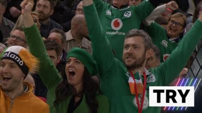 Ireland fans celebrating try