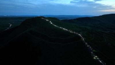 Walkers took on a 4.5-mile (7km) route at Mam Tor in the Peak District