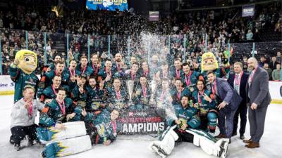 Belfast Giants celebrate winning the Elite League