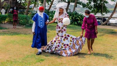 Chioma Inyang in her African wedding gown