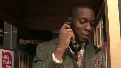 Lutalo Muhammad making a #BigThankYou 'phone call' at Sports Personality of the Year