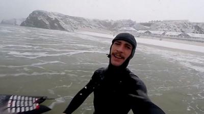 Simon Shields saw the snow storms in Cornwall as a chance to hit the waves.