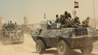 Tank and troops near Falluja