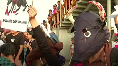 Anti-bullfighting protest in Peru