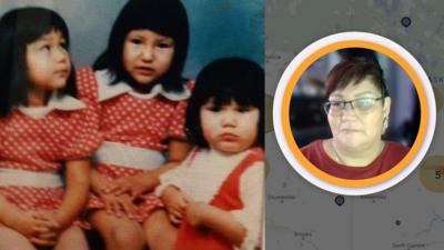 Composite of Colleen Hele-Cardinal, and a photo of her and her sisters as children