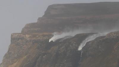 Waterfall being blown backwards