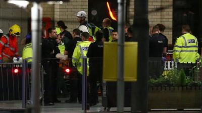 Emergency services outside of the Manchester Arena on the night of the bomb attack.