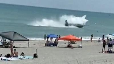 Plane landing in Cocoa Beach, Florida