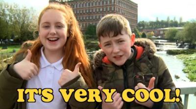 Two School Reporters from The Mary Russell School in Paisley with their thumbs up